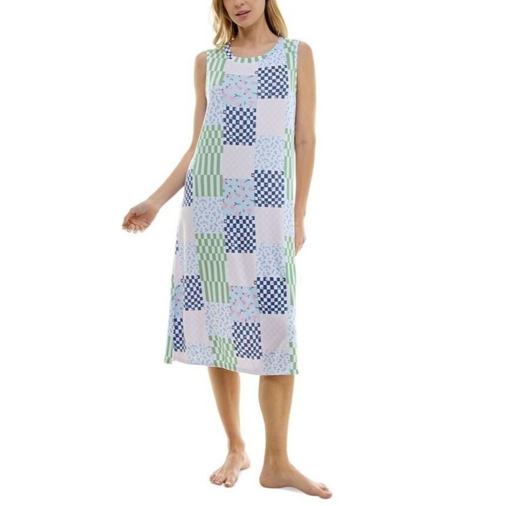 Roudelain Size S Womens Nightgown Whisperluxe Ditsy Check Sleeveless Long